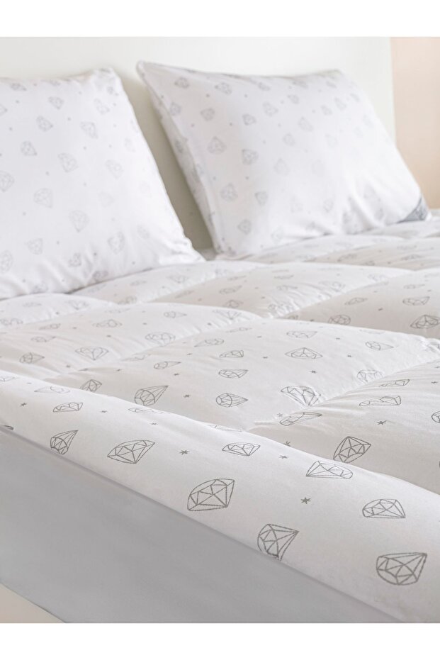 %100 SAF BAMBU HİPOALERJENİK TEK KİŞİLİK YATAK PEDİ TOPPER SİMLİ ELMAS DESEN - 3