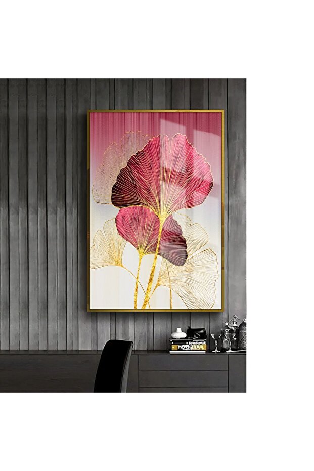 Hari̇kabi̇rev | Red-Yellow Leaf Patterned Model 1 | Framed Tempered Glass Table Single Vertical