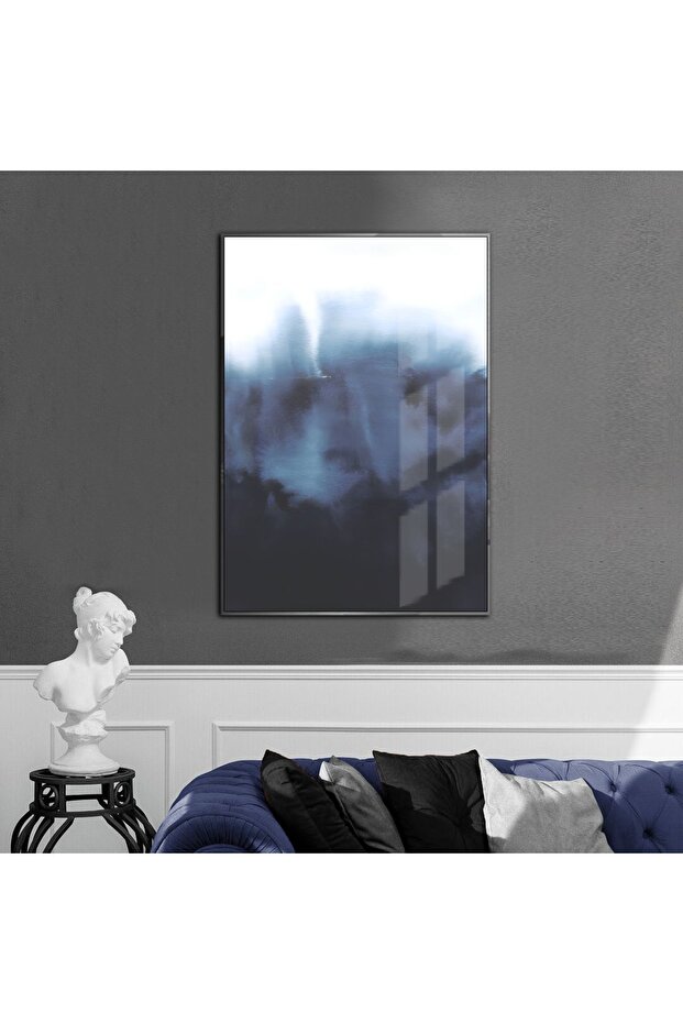 Hari̇kabi̇rev | Blue-White Abstract Model 1 | Framed Tempered Glass Table Single Vertical