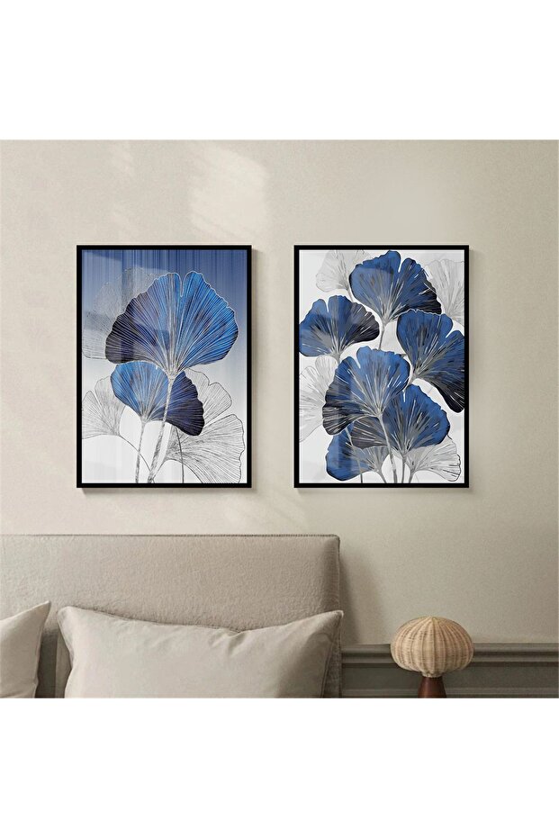 | Navy Blue-Silver Combination Infinity Flowers | Framed Tempered Glass Table 2 Vertical