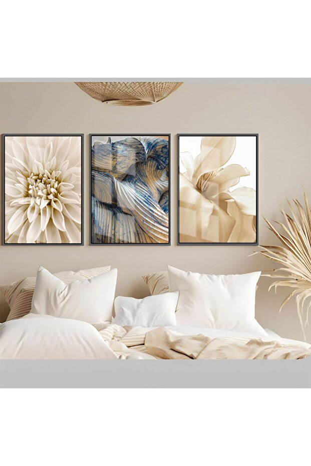 Hari̇kabi̇rev | Soft-Blue Abstract Combination | Framed Tempered Glass Table 3 Pieces Vertical
