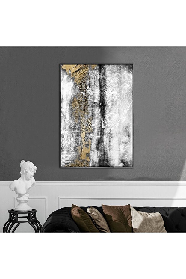Hari̇kabi̇rev | Black-White-Gold Abstract Model 001 | Framed Tempered Glass Table Single Vertical