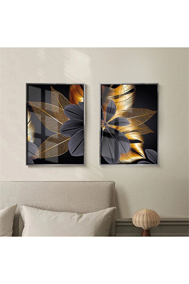 | Gold Black Combination Abstract Flower | Glass Table 2 Vertical