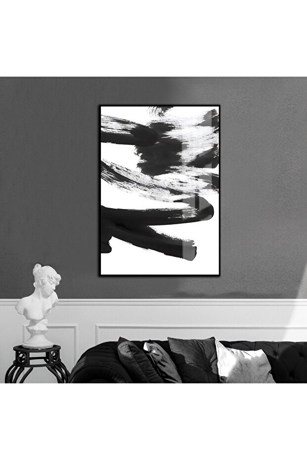 هاريكابيريف | نموذج تجريدي أبيض وأسود 13 | طاولة من الزجاج المقسى بإطار عمودي واحد