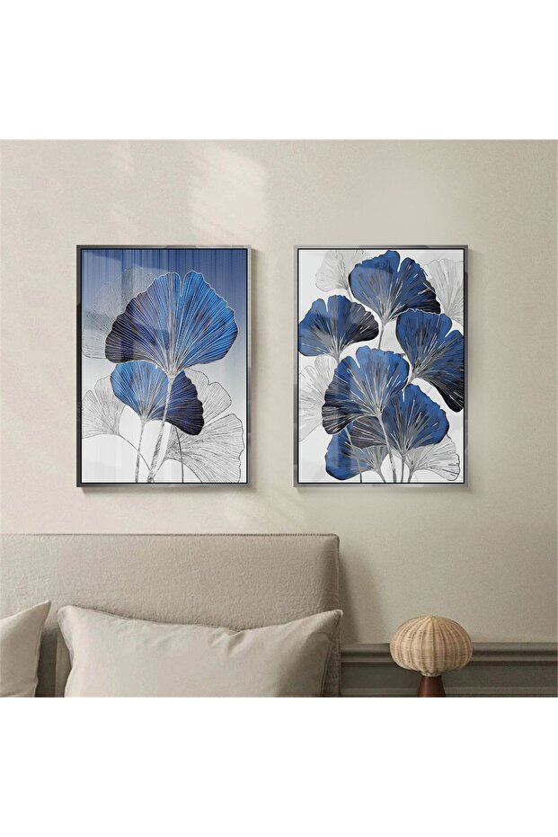 | Navy Blue-Silver Combination Infinity Flowers | Framed Tempered Glass Table 2 Vertical