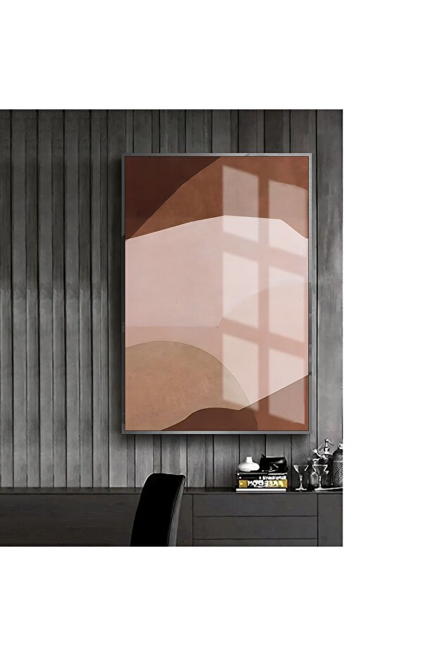 Hari̇kabi̇rev | Cream-Beige-Brown Abstract Model 2 | Framed Tempered Glass Table Single Vertical