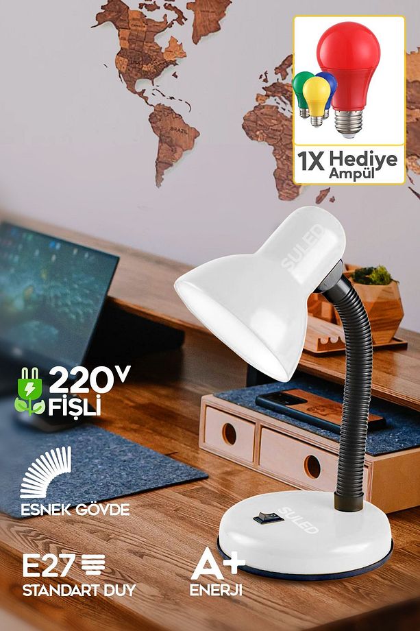 Masa Lambası E27 Standart Ampül 220V Esnek Açısı Ayarlanabilir Çocuk Odası ve Çalışma Lambası - 1