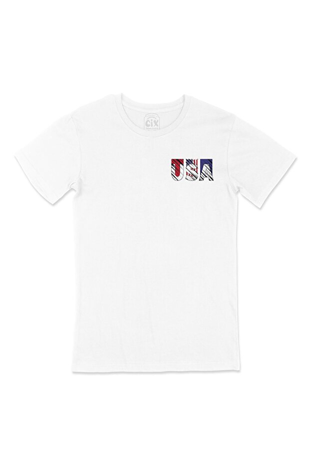 USA America Design White T-Shirt with Pocket Logo Design