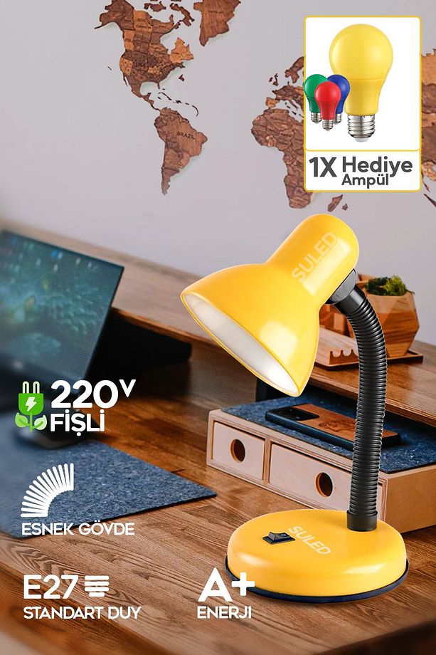 Masa Lambası E27 Standart Ampül 220V Esnek Açısı Ayarlanabilir Çocuk Odası ve Çalışma Lambası - 1