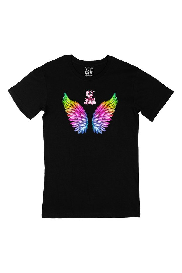Fly to your dreams Colorful Winged Black T-shirt