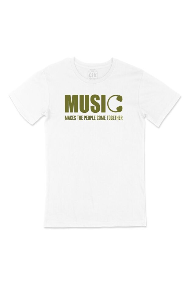 Music Makes The People Come Together White T-Shirt with Pocket Logo Design