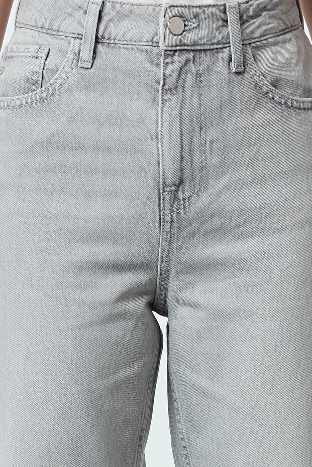 Gri Paçası Kesikli Yüksek Bel Straight %100 Pamuk Non-Stretch Jeans TWOAW25JE00308 - 3