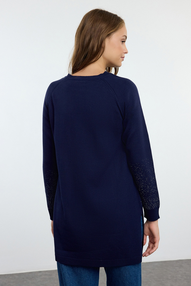 Dunkelblauer Basic-Strickpullover TCTAW25AK00031 - 5