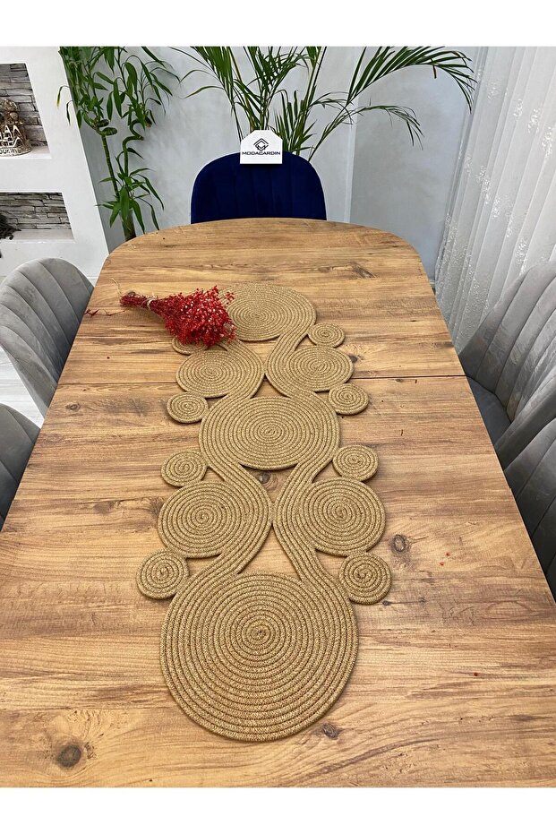Jute, Wicker, Coiled Model, Decorative Table Cloth, Runner 40X110 Cm, Coffee Table Cover, Bohemian Style