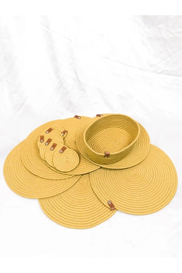 13 Piece Jute Straw Look American Serving Cup and Bread Set