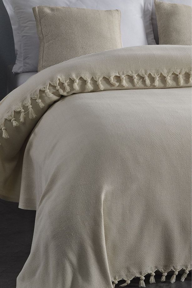 Çift Kişilik Natural Yatak Örtüsü Krem 210x240 - 4