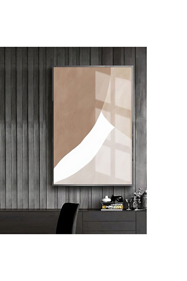 Hari̇kabi̇rev | Beige-Cream-Grey Abstract Model 2 | Framed Tempered Glass Table Single Vertical