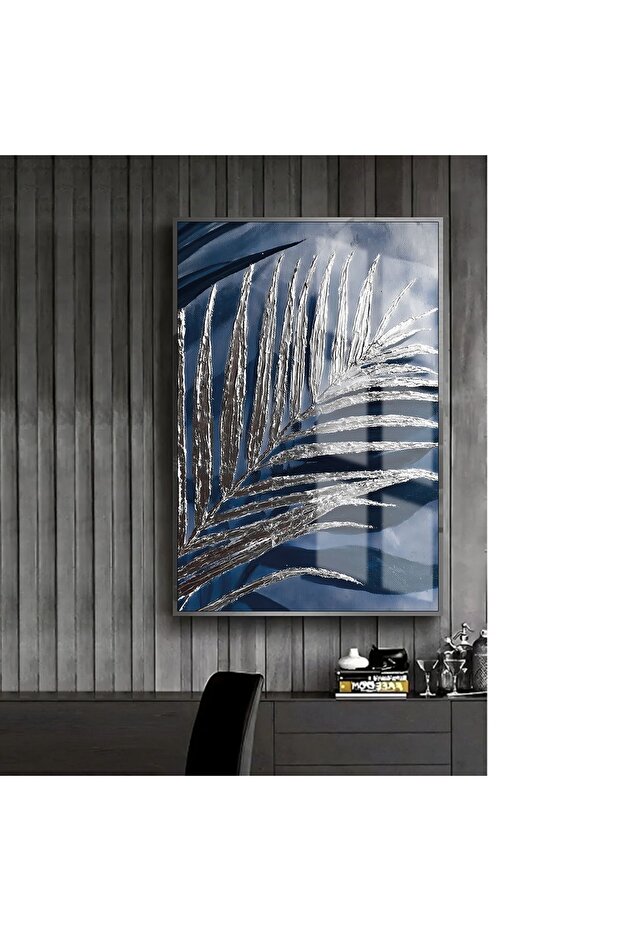 Hari̇kabi̇rev | Silver-Blue Leaf Model | Framed Tempered Glass Table Single Vertical