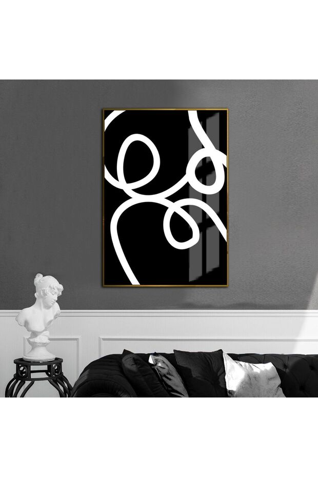 هاريكابيريف | نمط تجريدي أبيض وأسود 03 | طاولة من الزجاج المقسى بإطار عمودي واحد