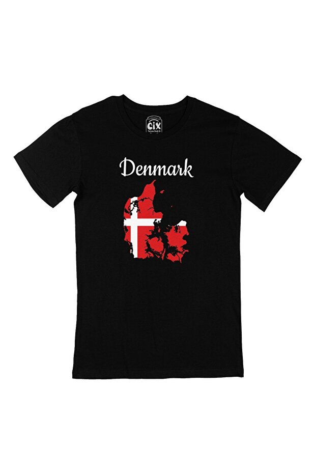 Black T-Shirt with Danish Map and Flag