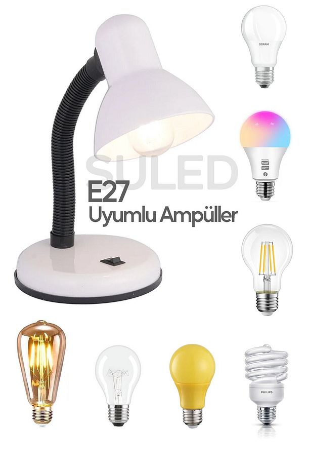 Masa Lambası E27 Standart Ampül 220V Esnek Açısı Ayarlanabilir Çocuk Odası ve Çalışma Lambası - 4