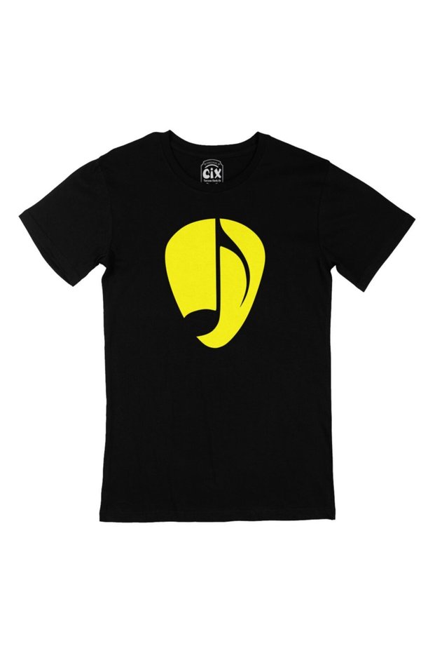 Black T-Shirt with Yellow Note Pocket Logo Design