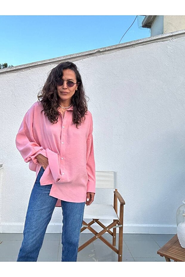 Modal kumaş pembe gömlek