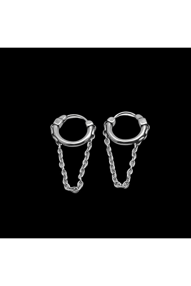 Fine Design Dangle Gothic Hoop with Chain Accessory Anti Tarnish & Stainless 316L Steel Earrings