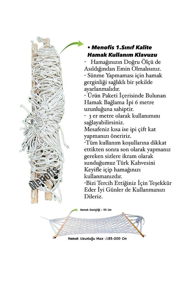 Salıncak Hamak El Örmesi Makrome Çift Katlı Tek Kişilik Kaliteli %100 Pamuk Hamak - 5