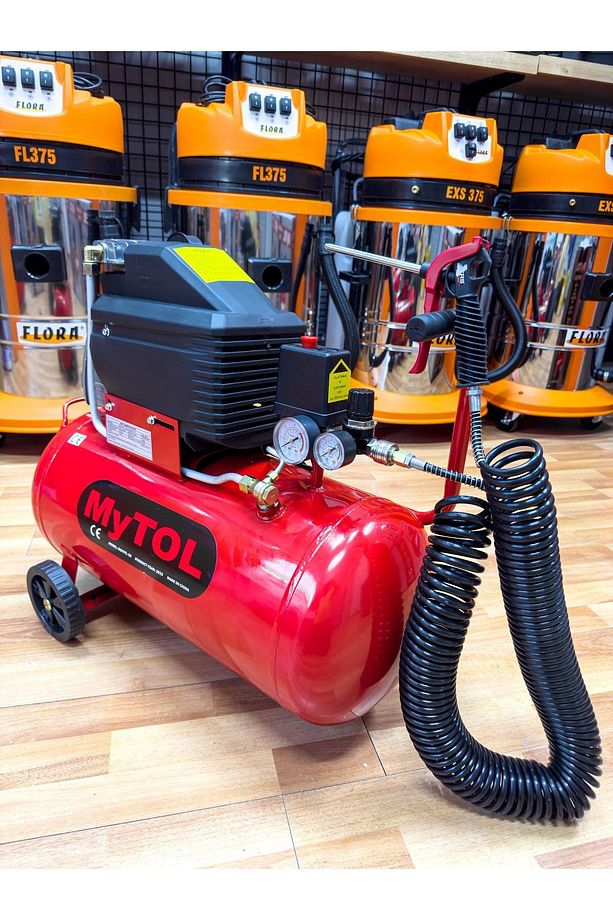 En Çok Tercih Edilen 2HP 50 Litre 8Bar Hava Kompresörü 15Mt Spiral Hortum Takım Hediye Set - 1