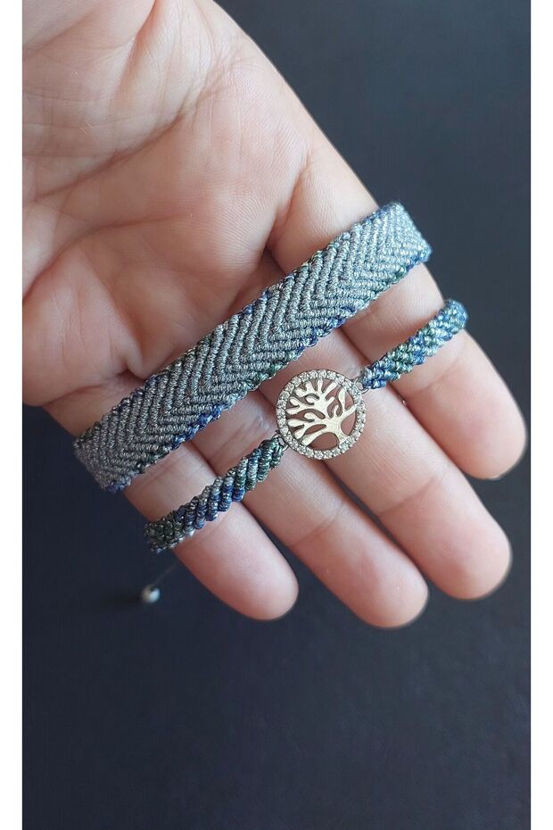 Zircon Stone Tree of Life Handmade Macrame Design Bracelet Set