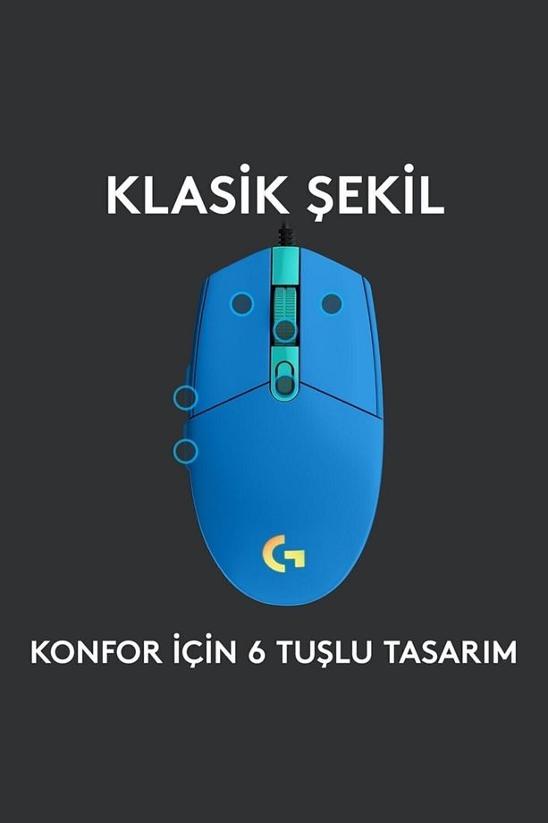 G G102 LIGHTSYNC RGB Aydınlatmalı 8.000 DPI Kablolu Oyuncu Mouse - Mavi - 5