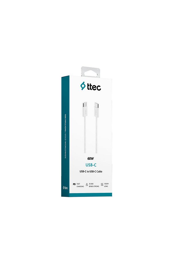 USB-C - USB-C 100cm 60W PD Örgü Hızlı Şarj/Data Kablosu Beyaz - 5