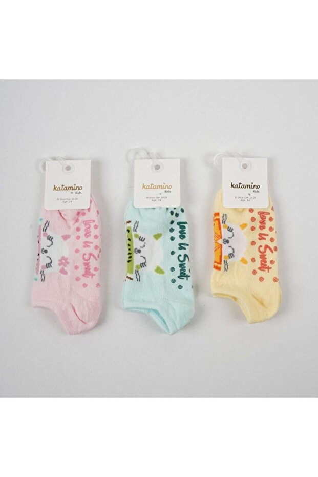 Melon Girl's 3-Piece Abs Booties Socks (Anti-Slip Bottom)