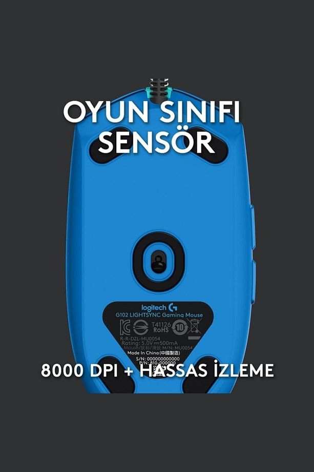 G G102 LIGHTSYNC RGB Aydınlatmalı 8.000 DPI Kablolu Oyuncu Mouse - Mavi - 4