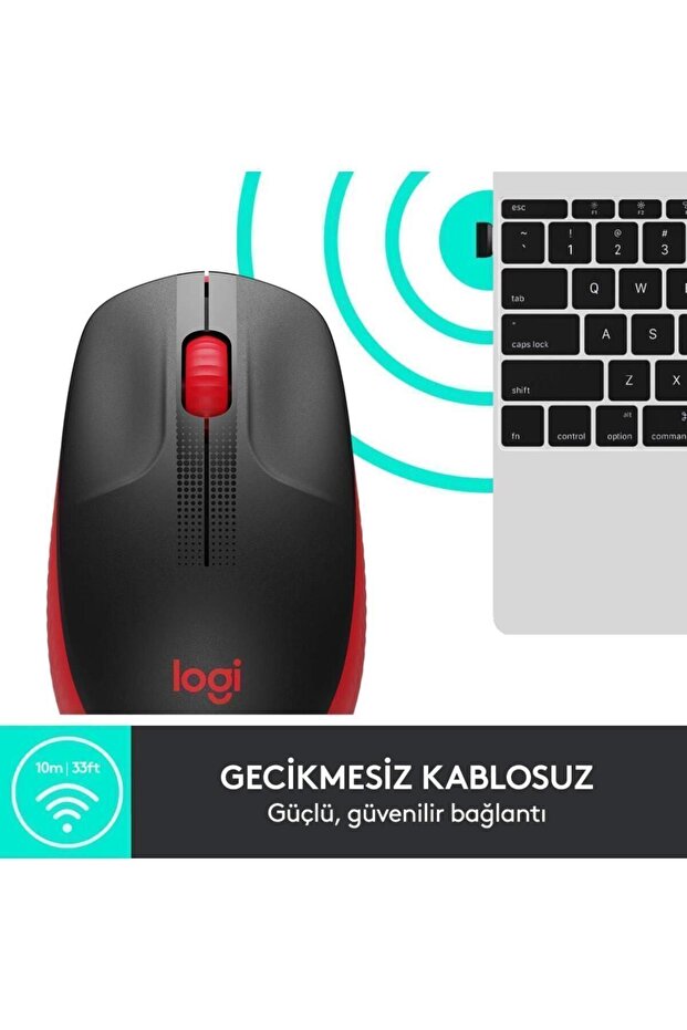 M191 Büyük Boy Usb Alıcılı 1.000 Dpi Kablosuz Mouse - Kırmızı - 3