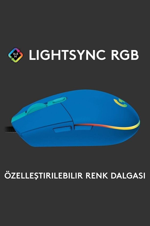 G G102 LIGHTSYNC RGB Aydınlatmalı 8.000 DPI Kablolu Oyuncu Mouse - Mavi - 3