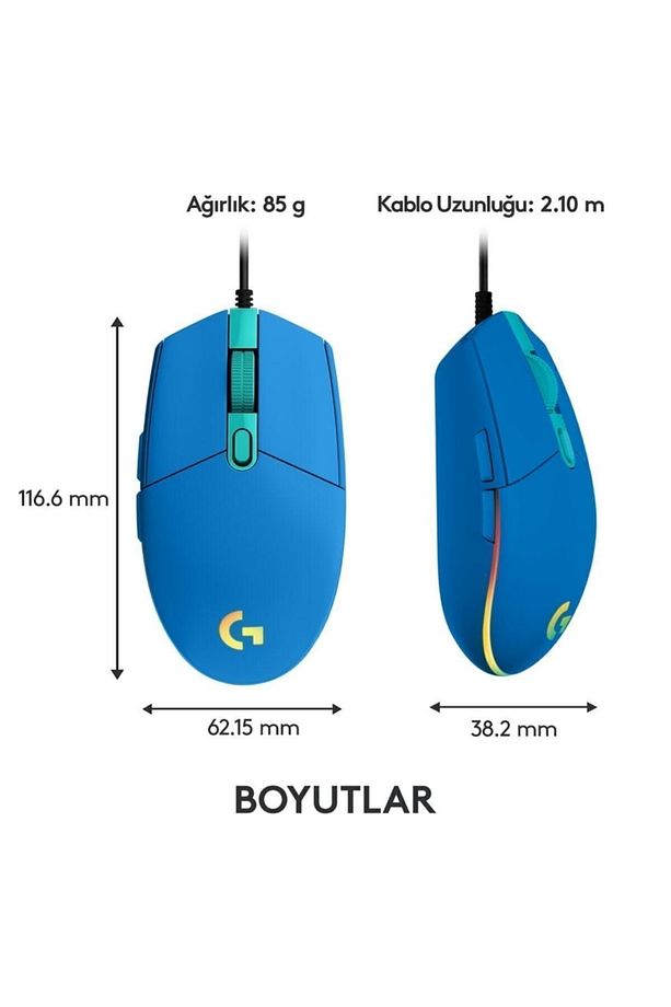 G G102 LIGHTSYNC RGB Aydınlatmalı 8.000 DPI Kablolu Oyuncu Mouse - Mavi - 9