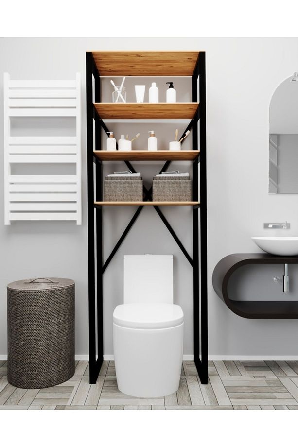 Wc Klozet Ustu Banyo Dolabı Rafı Makine Ustu Dolap Raf 4 Lu Havluluk Organizer - 2