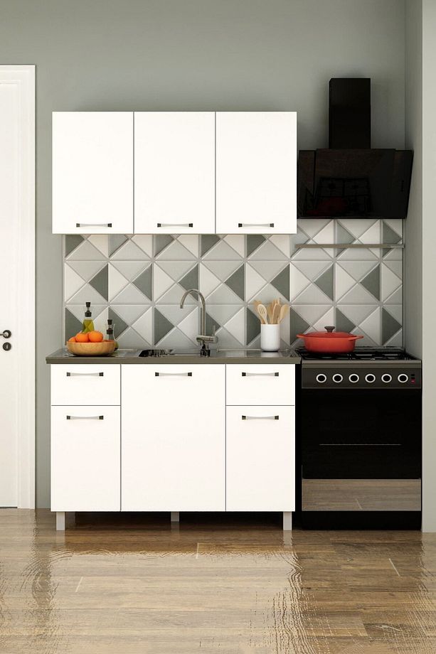 120 cm Panovit Mini Evyeli Mutfak Beyaz Modern Mutfak Ünitesi Çelik Evyeli Mutfak Dolabı Seti - 3