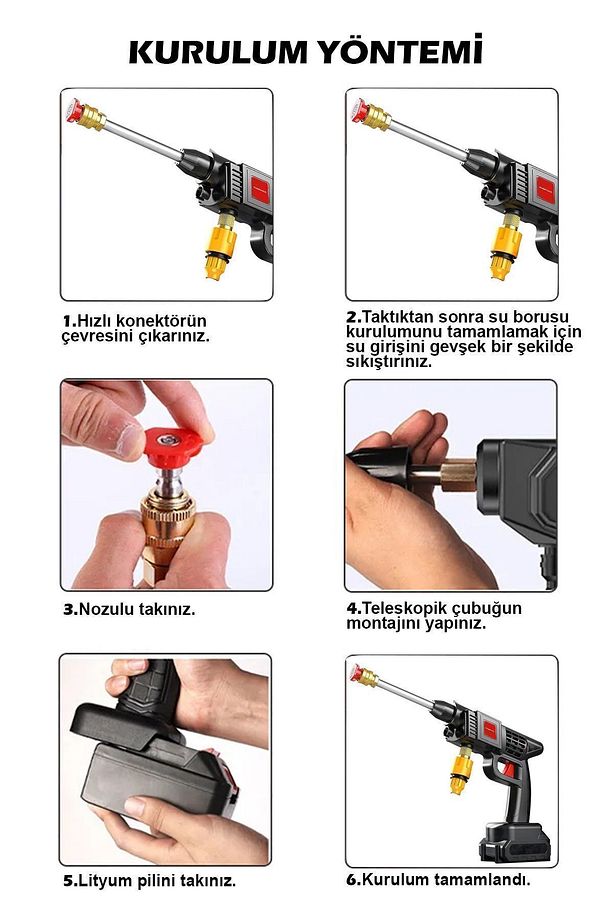 şarjlı ve yüksek basınçlı oto yıkama makinesi ve sulama tabancası bahçe yıkama makinesi - 6