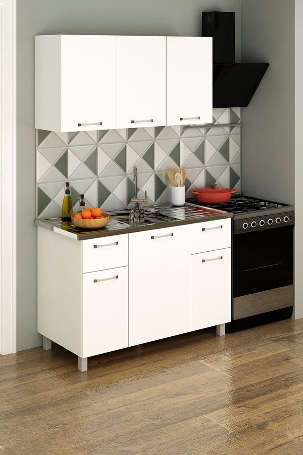 120 cm Panovit Mini Evyeli Mutfak Beyaz Modern Mutfak Ünitesi Çelik Evyeli Mutfak Dolabı Seti - 4