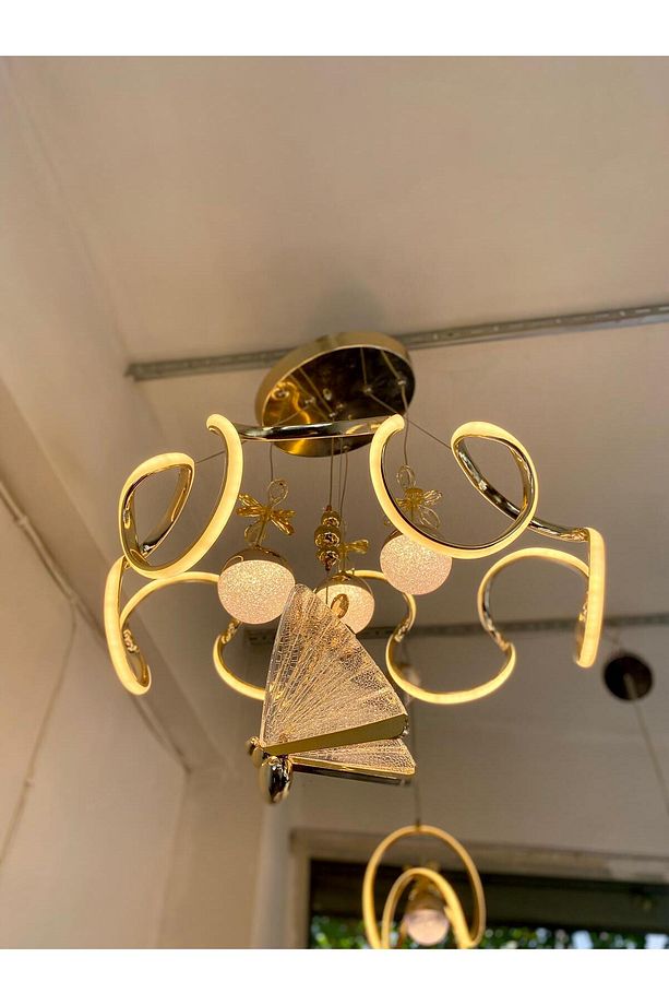 Modern Ledli 3Top 1 Kelebek 3 Renk Kumandalı  Lara Gold Model Sarkıt Avize - 1