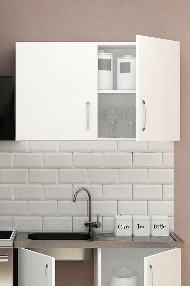 100 cm Mini Mutfak Üst Modül Dolabı Modern Duvara Monte Dolap - 7