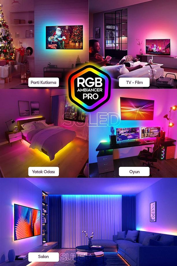 1 Metre TV Arkası & Ortam Ambiyans Bluetooth IOS & Android Telefondan Kontrollü RGB Smart Şerit Led - 2
