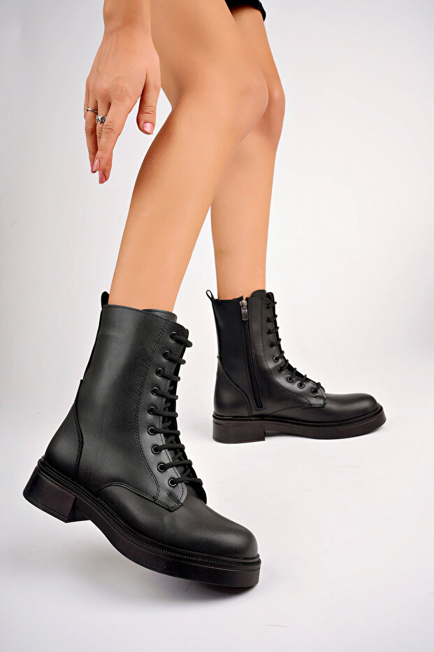 Women's Black Skin Casual Boots