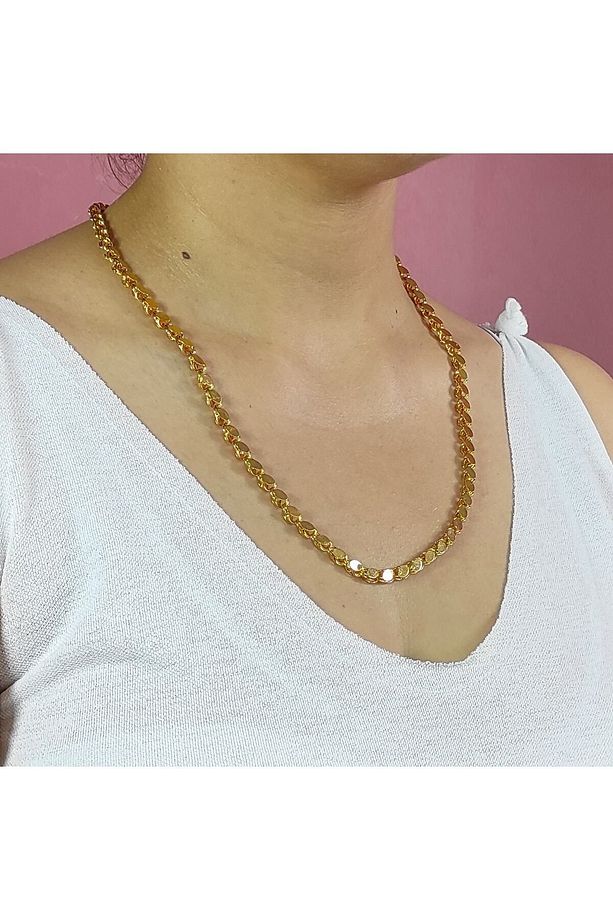 Altın Kaplama Kolye Halep Arpa Pullu Zincir 60 Cm - 1