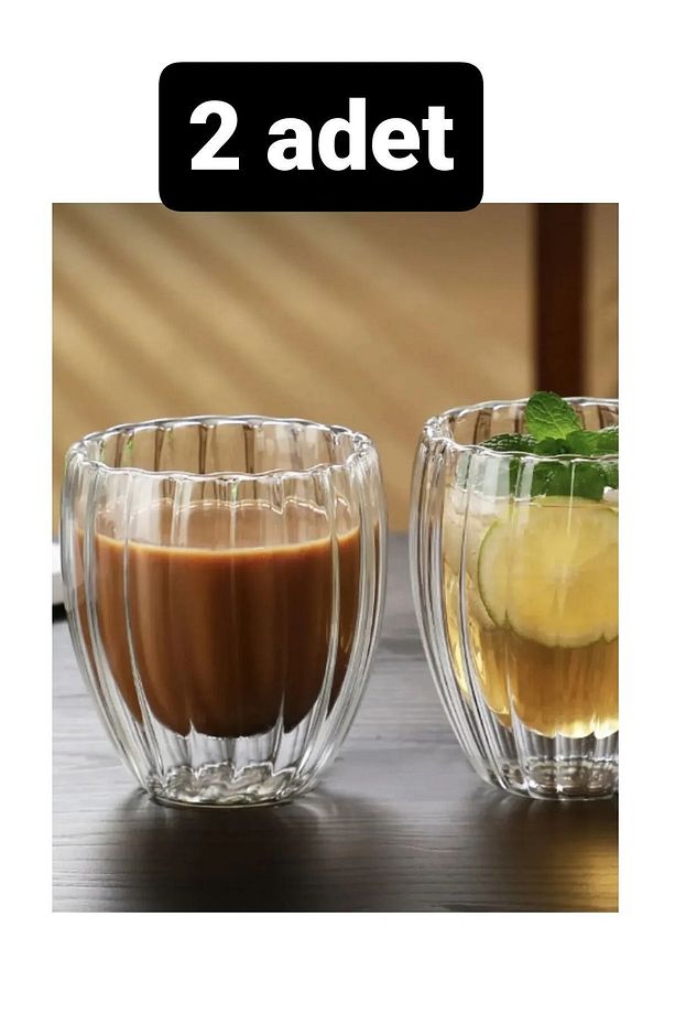 2 ADET Isıya Dayanıklı Borosilikat Çift Çidarlı  Kahve Ve Sunum Bardağı Burgu 250 ml - 2
