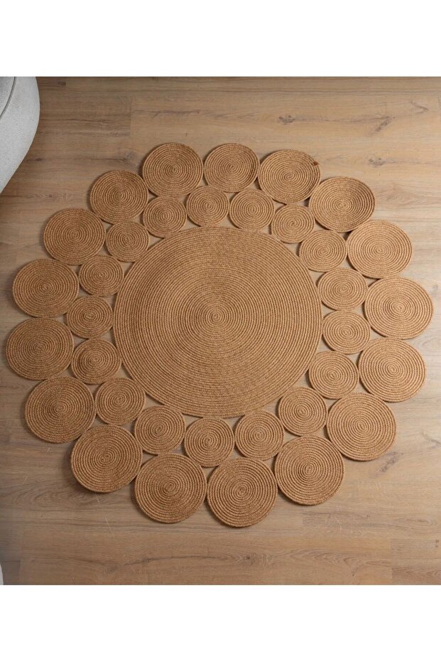 Double Sided Round Jute Straw Hand Knitted - Carpet Rug Washable