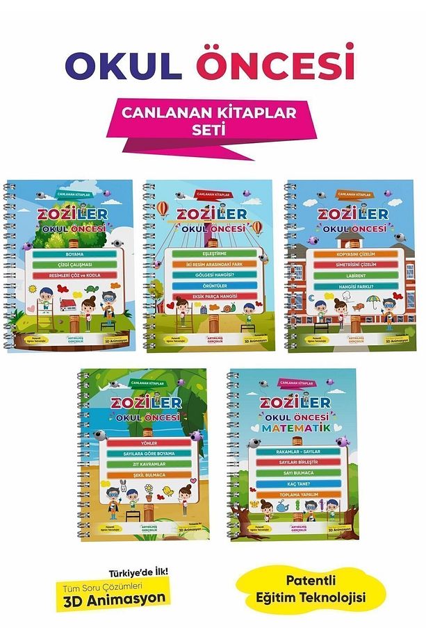 Okul Öncesi Canlanan Kitap Seti - İlkokula Hazırlık - (5 KİTAP) - 1